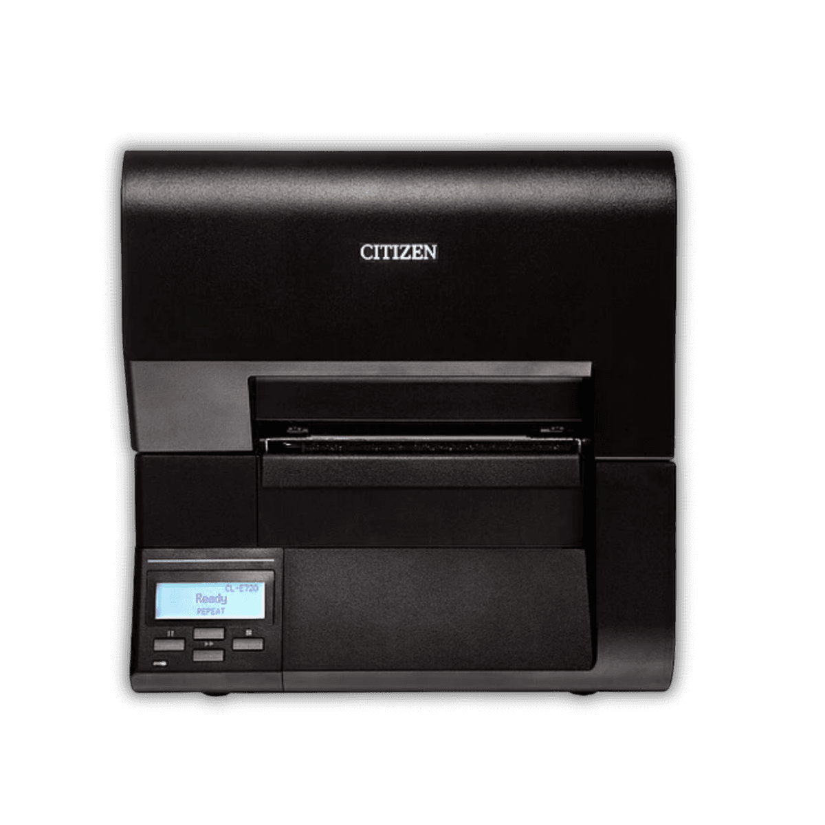 Citizen CL-E720 — widok z przodu, wyświetlacz LCD graficzny i panel sterowania
