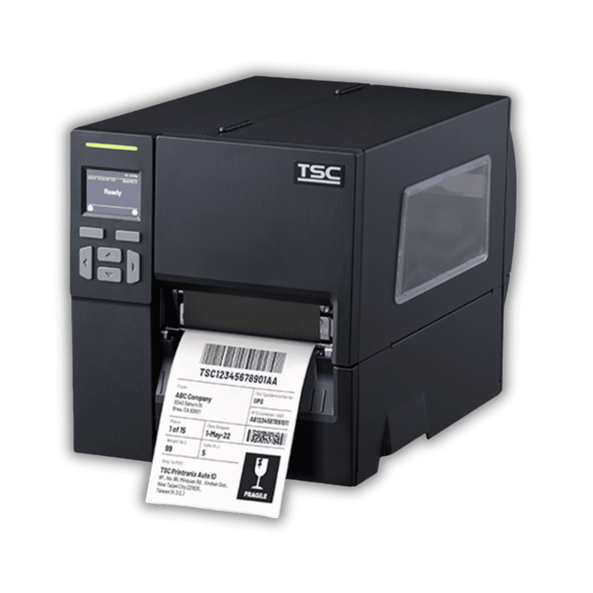 TSC MB241T — wnętrze drukarki, metalowy mechanizm drukujący i komora na rolkę 8" OD
