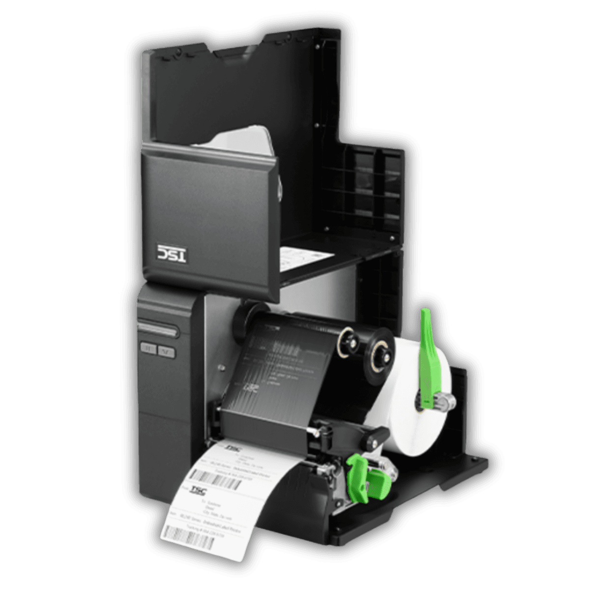 TSC ML241P — widok z tyłu, porty USB, Ethernet, RS-232 i slot na moduł bezprzewodowy