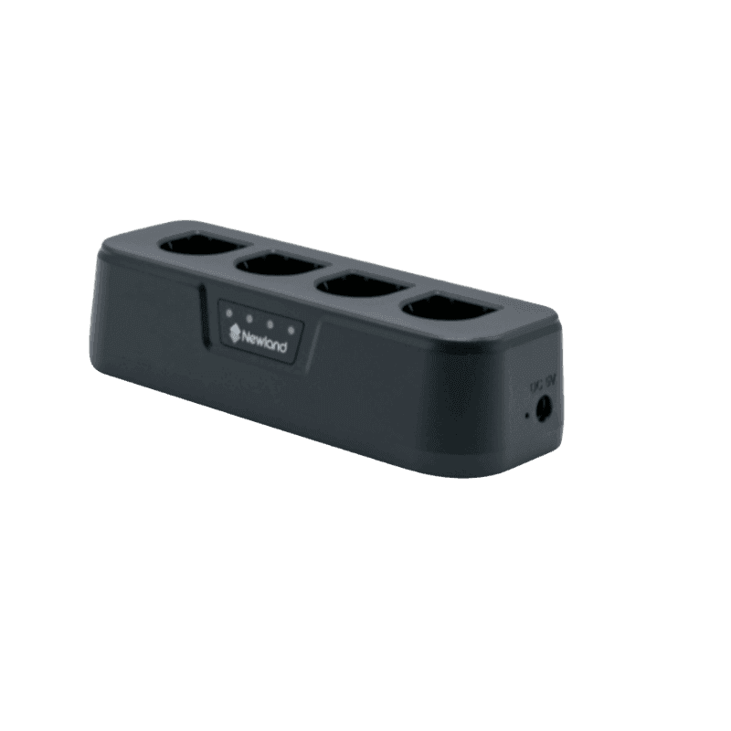 Ładowarka 4-slotowa Newland CD3233-4C do baterii BTY2333 — ciemnoszara obudowa z 4 slotami i diodami LED statusu