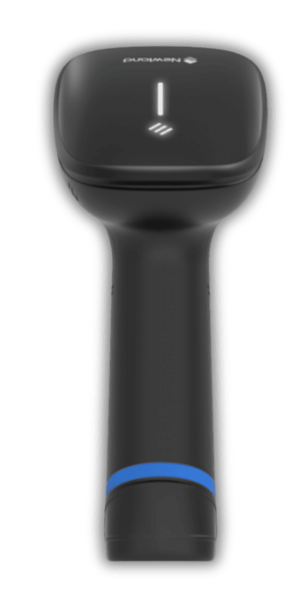 Newland HR23 Dorada Bluetooth — widok z tyłu, logo Newland, diody LED statusu i niebieski pierścień na uchwycie