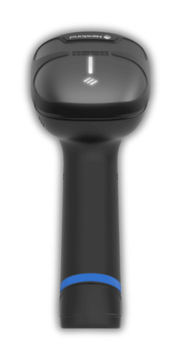 Newland HR33 Marlin Bluetooth — widok z tyłu, logo Newland, diody LED statusu i niebieski pierścień na uchwycie