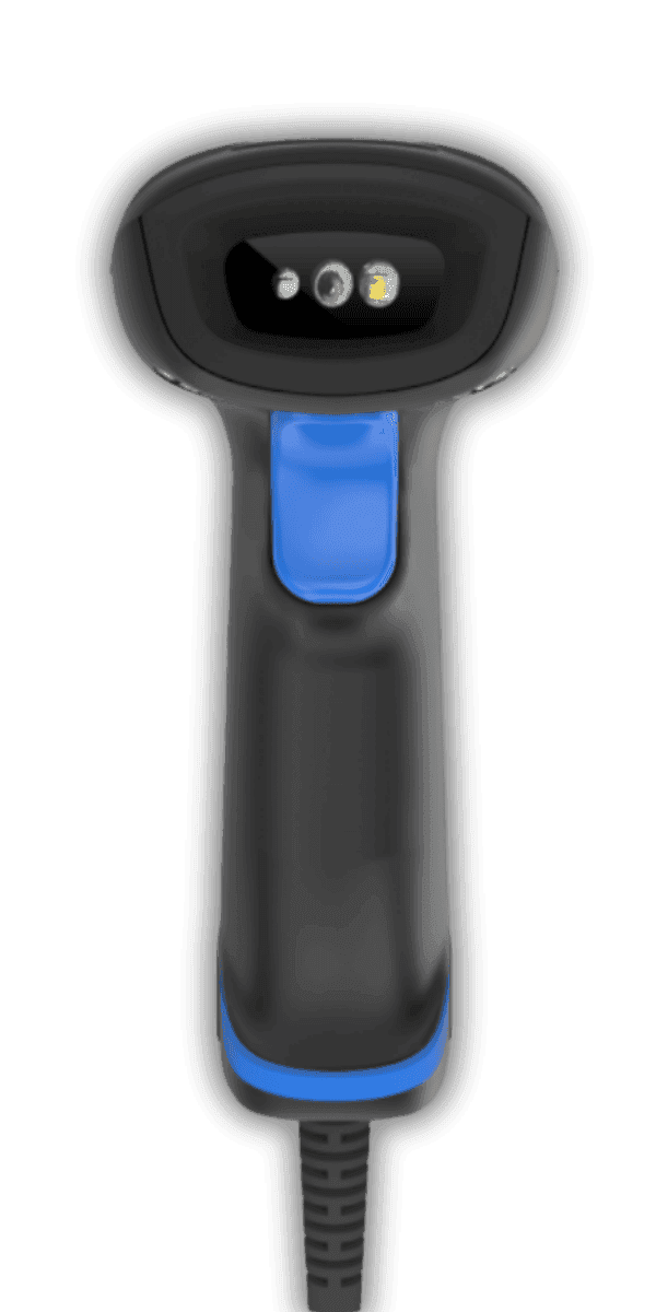 Newland HR33 Marlin — widok z przodu, okno skanera 2D megapikselowego i niebieski przycisk skanowania