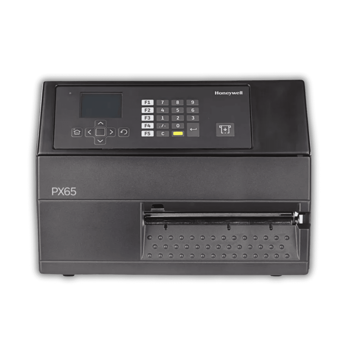 Honeywell PX65 — drukarka przemysłowa 6-calowa heavy-duty, widok z przodu z wyświetlaczem LCD i klawiaturą