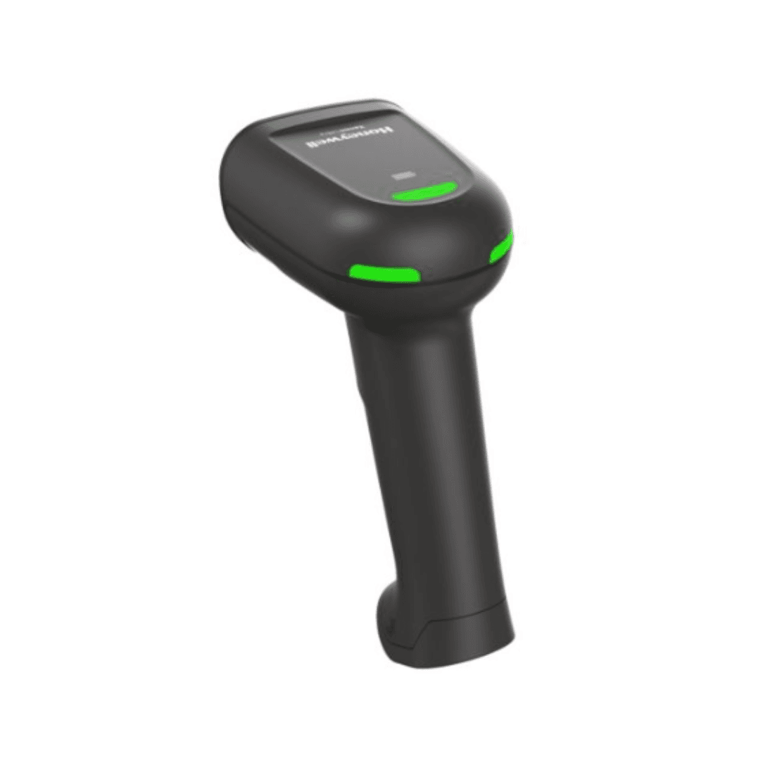 Honeywell Xenon Ultra 1960g — widok z przodu, czarna obudowa z zielonymi akcentami LED i oknem skanera area imager 2D