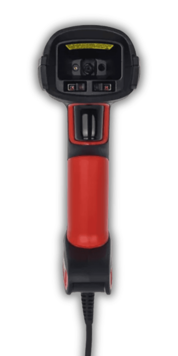 Honeywell Granit XP 1990iSR — widok z przodu, czerwono-czarna obudowa ultra-rugged z oknem skanera area imager 2D