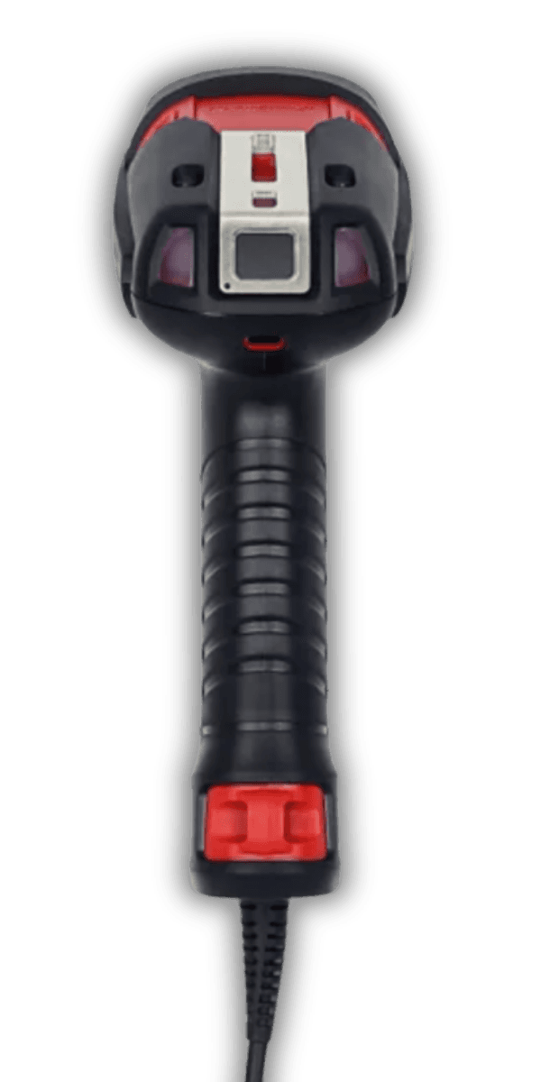 Honeywell Granit XP 1990iXLR — widok z boku, ergonomiczny uchwyt pistoletowy z triggerem i kabel przemysłowy