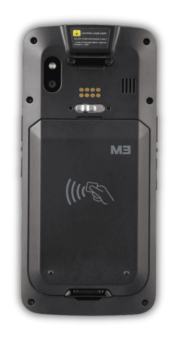 M3 SL20+ — widok z tyłu, moduł NFC, aparat 13 MP i styki ładowania