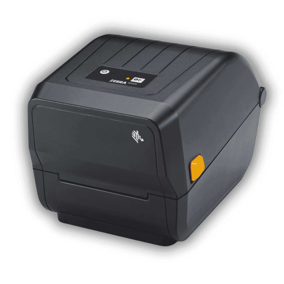 Zebra ZD230t — widok boczny z zamkniętą obudową i portem USB