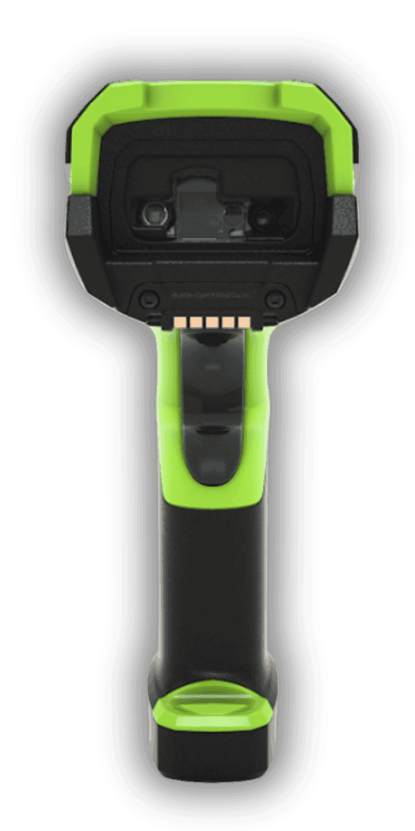 Zebra DS3678-HD zielony — widok z boku, bezprzewodowy ultra-rugged skaner High Density do małych kodów od 3 mil