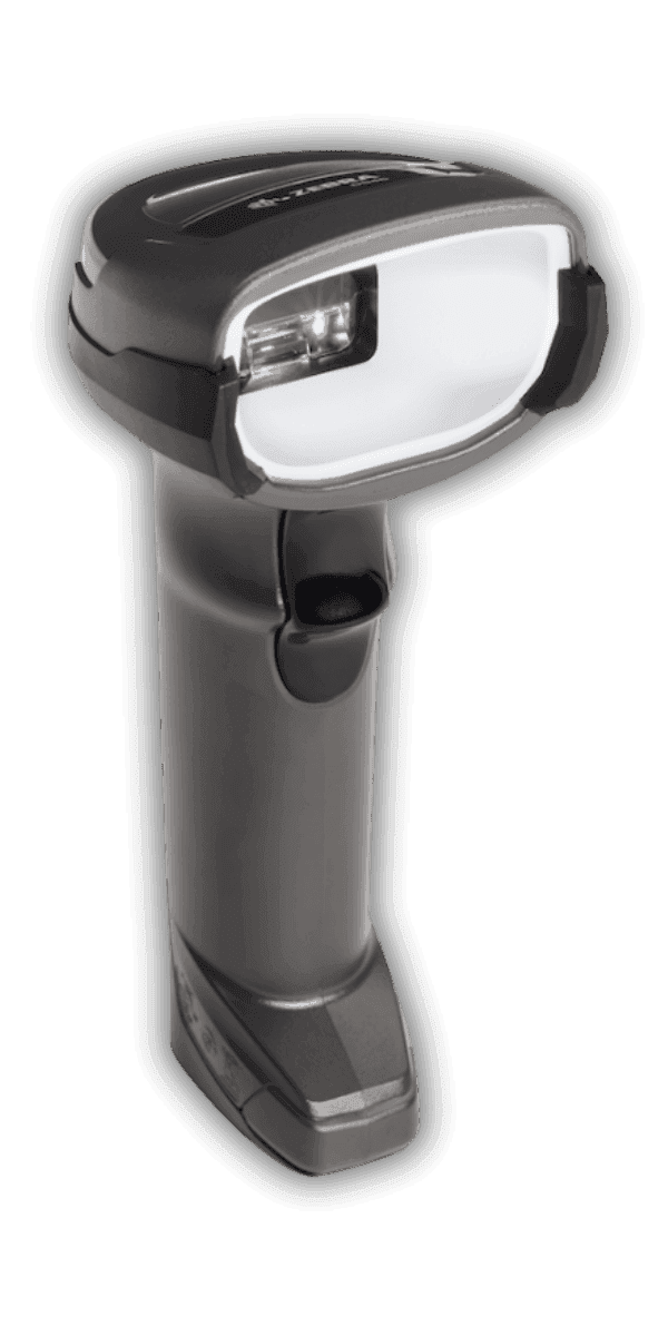 Zebra DS4678-DPE — widok pod kątem z lewej, przycisk skanowania i moduł Bluetooth 5.2