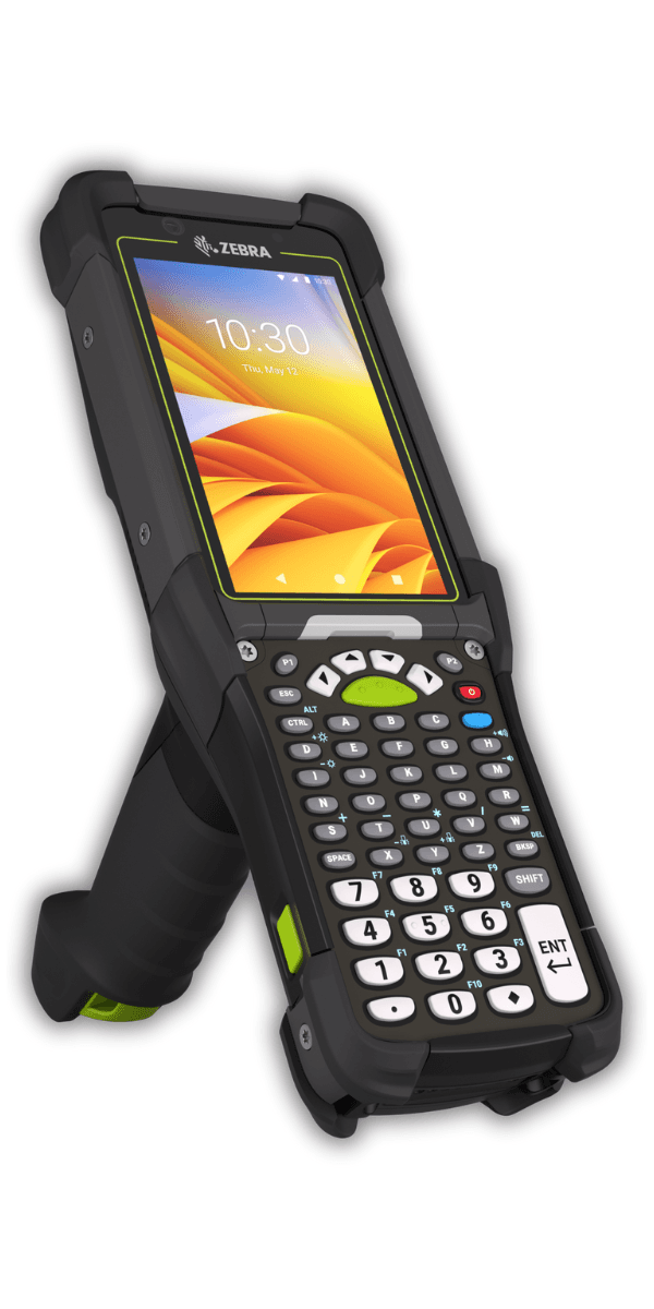 Zebra MC9450 — widok z tyłu, uchwyt pistoletowy z oknem skanera SE58 i moduł 5G