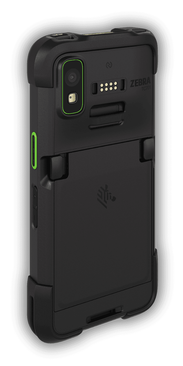 Zebra TC701 — widok z tyłu pod kątem, moduł kamery, NFC i okno skanera RFID UHF