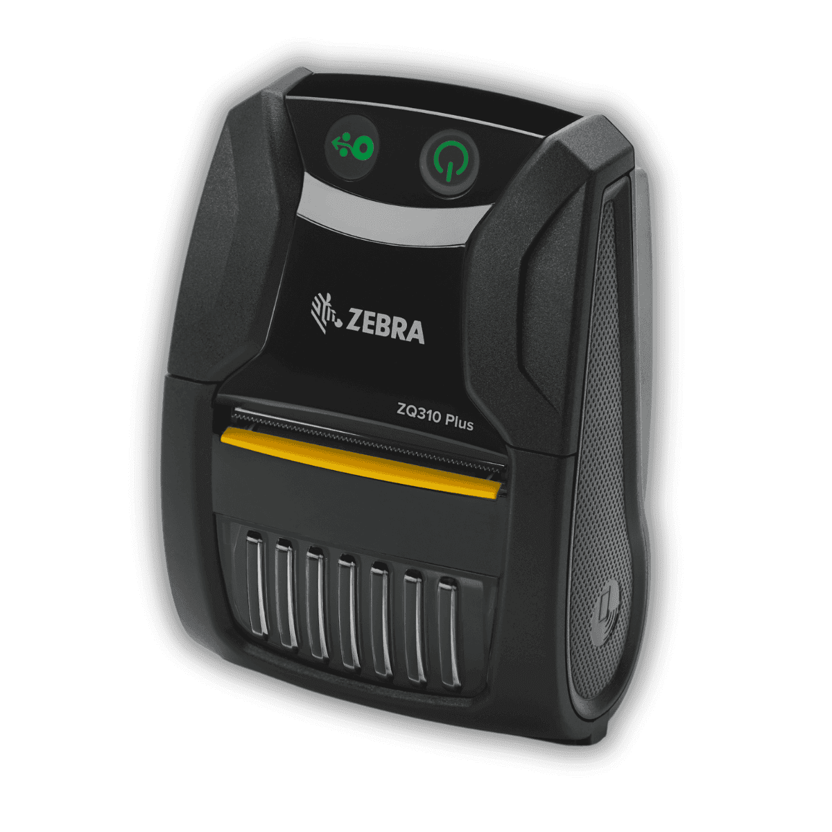 Zebra ZQ310 Plus — widok z boku, widoczny port USB-C i klips do paska