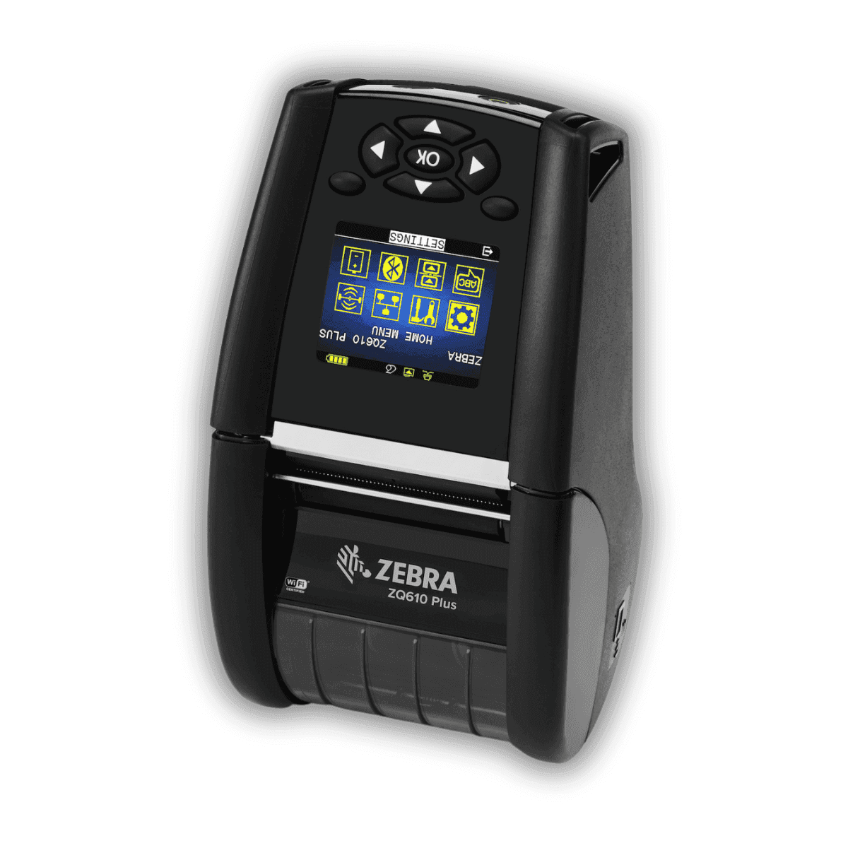 Mobilna drukarka etykiet Zebra ZQ610 Plus — widok z przodu z kolorowym wyświetlaczem LCD
