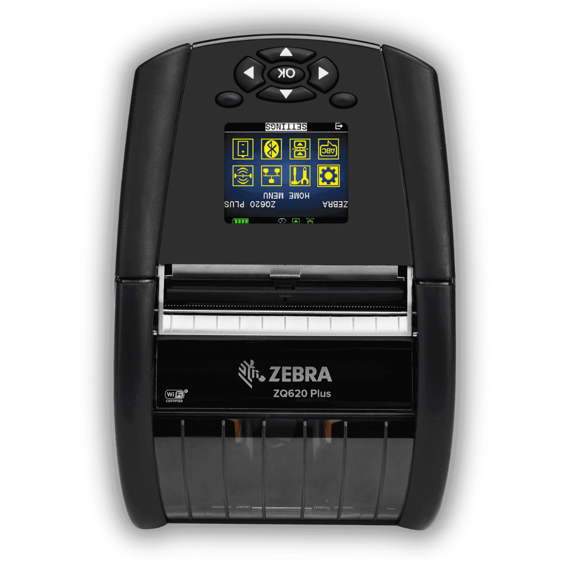 Zebra ZQ620 Plus — widok z otwartą komorą na etykiety 3"