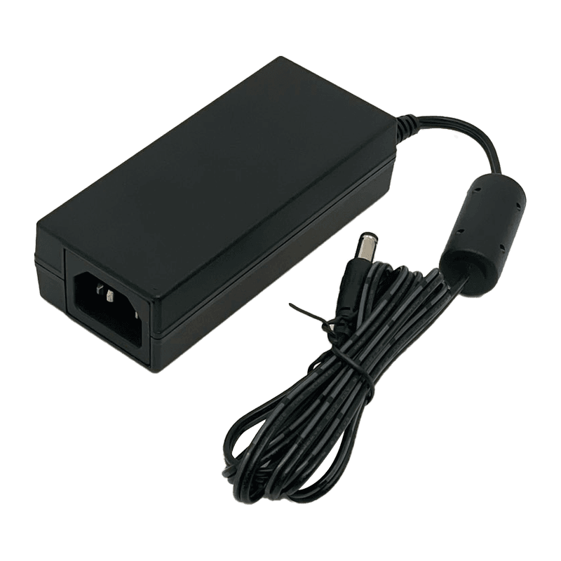 Zasilacz 12 V / 5 A Unitech 1010-900068G — czarny zasilacz z przewodem DC, ferrytem i gniazdem przewodu sieciowego