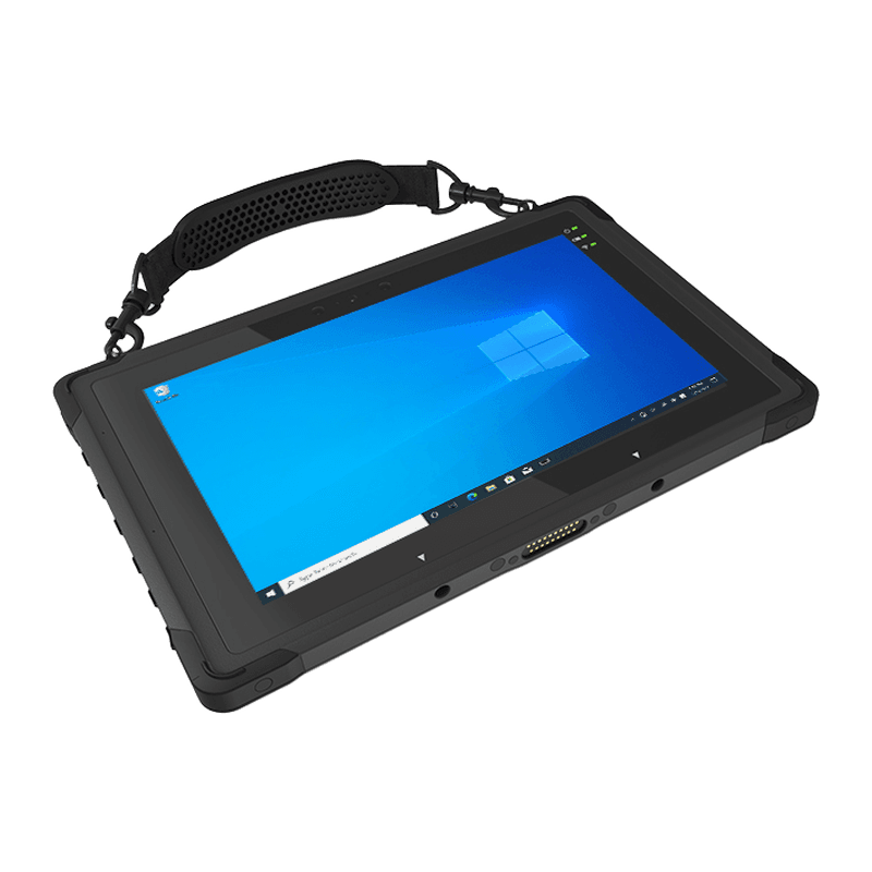 Rączka do przenoszenia Unitech 3210-900037G — tablet TB170 Plus z czarną rączką wpiętą przy górnej krawędzi, widok z przodu pod kątem