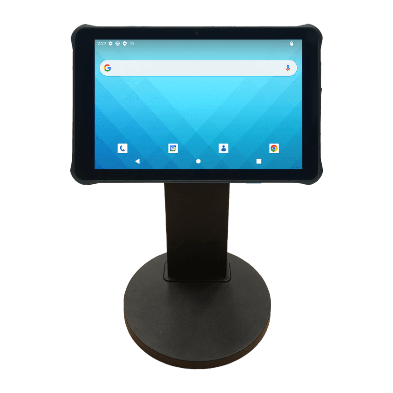 Uchwyt POS Unitech 4070-900019G — tablet RT112 w poziomie na czarnej kolumnie z okrągłą podstawą