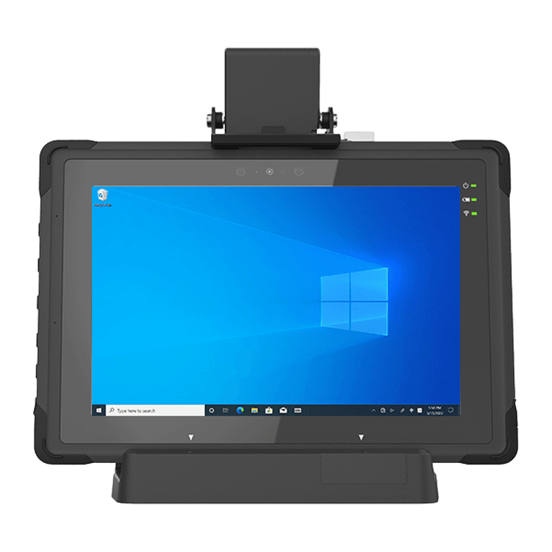 Stacja pojazdowa Unitech 5000-900138G — tablet TB170 Plus w czarnej stacji, widok z przodu