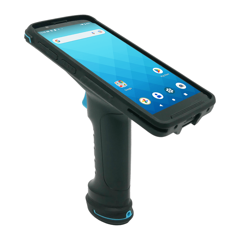 Uchwyt pistoletowy Unitech 5500-900108G z terminalem EA660 — widok pod kątem od góry