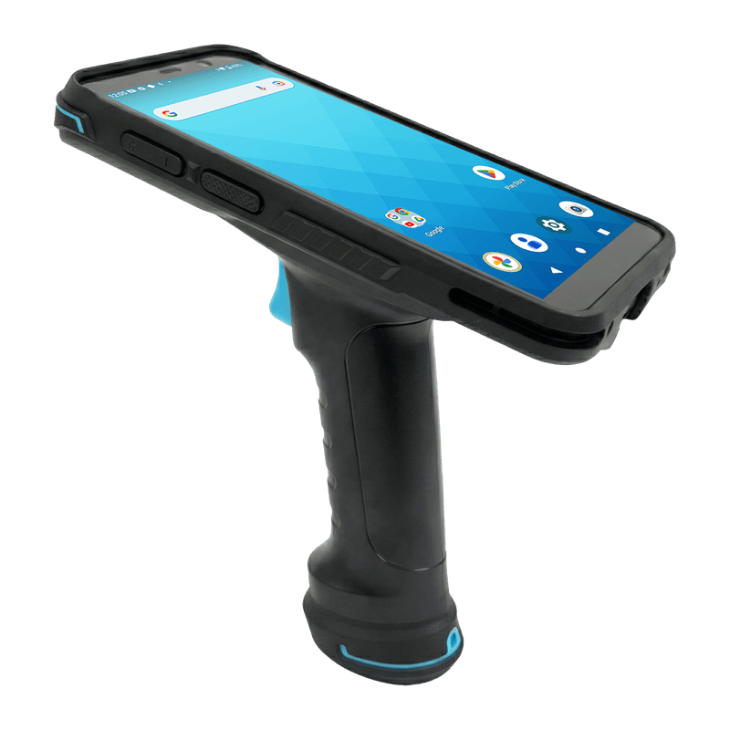 Uchwyt pistoletowy Unitech 5500-900115G z terminalem EA530 — widok pod kątem z góry
