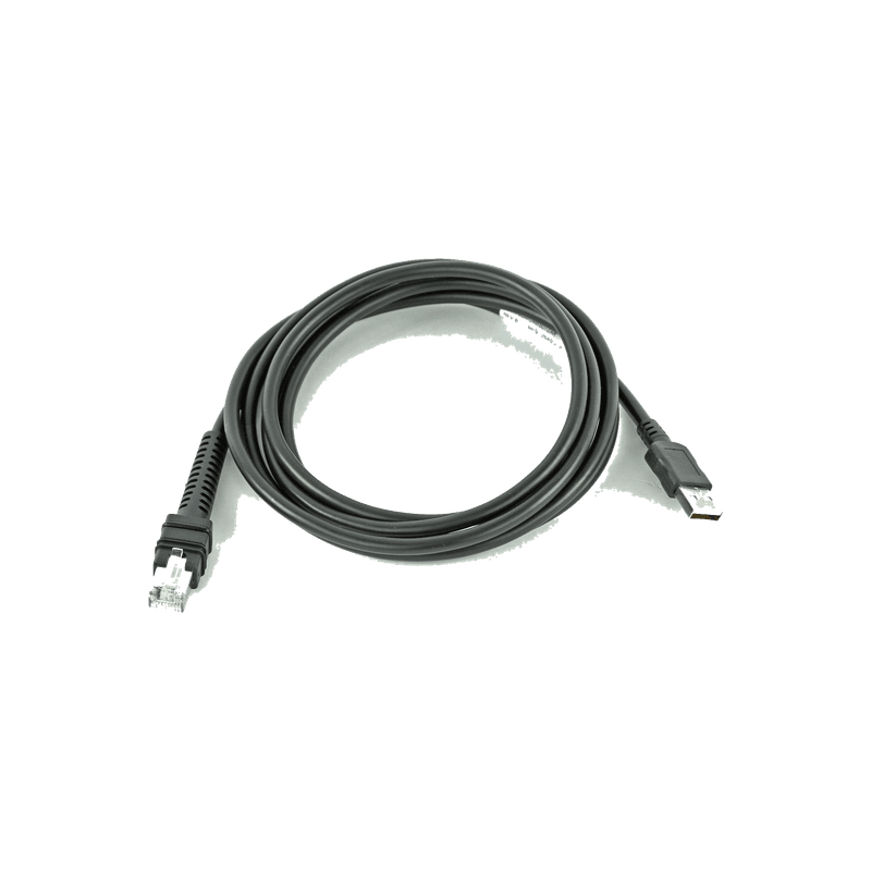 Przewód USB Zebra CBA-U46-S07ZAR — czarny zwinięty przewód z wtykiem USB-A i wtykiem modułowym