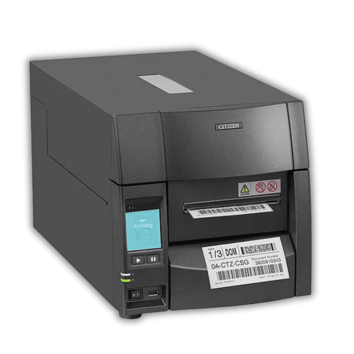 Citizen CL-S703III — widok z przodu, kolorowy ekran dotykowy 2,8" i metalowa obudowa Hi-Open