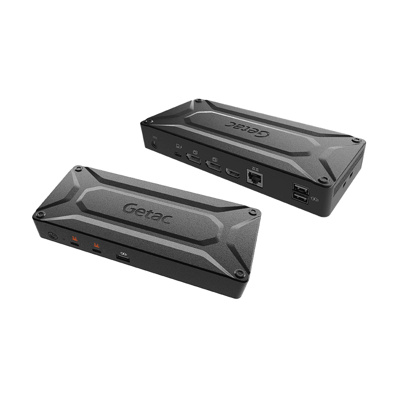 Stacja dokująca USB-C Getac DS100 GDDSE2, widok z przodu i z tyłu
