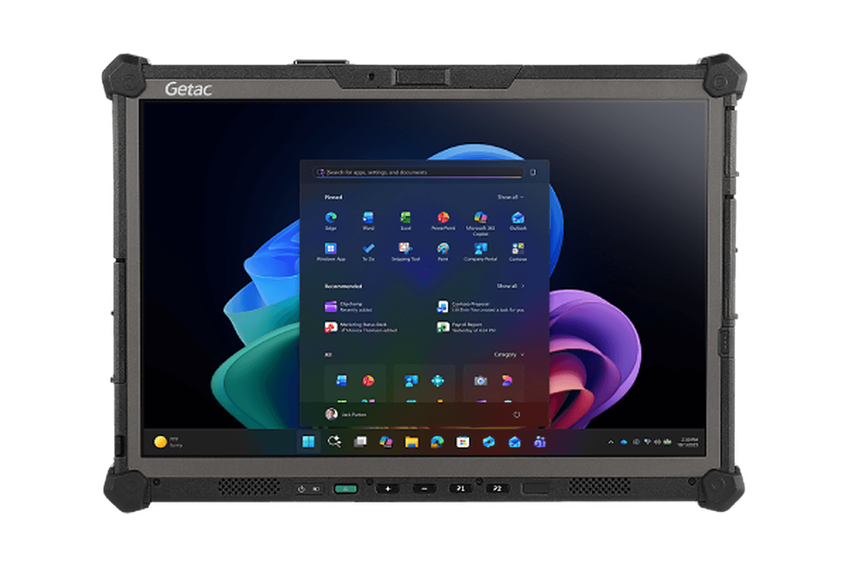 Getac G140 — widok z przodu, ekran 14 cali w poziomie i przyciski pod ekranem