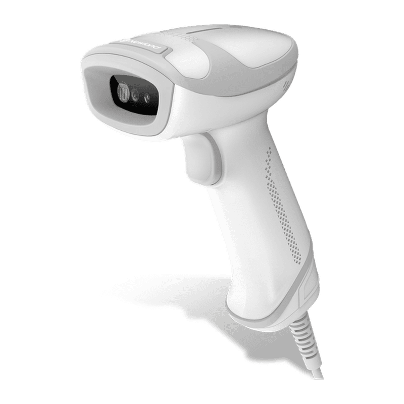 Newland HR33 Marlin AI Corded White — widok z przodu pod kątem, okno skanera i spust