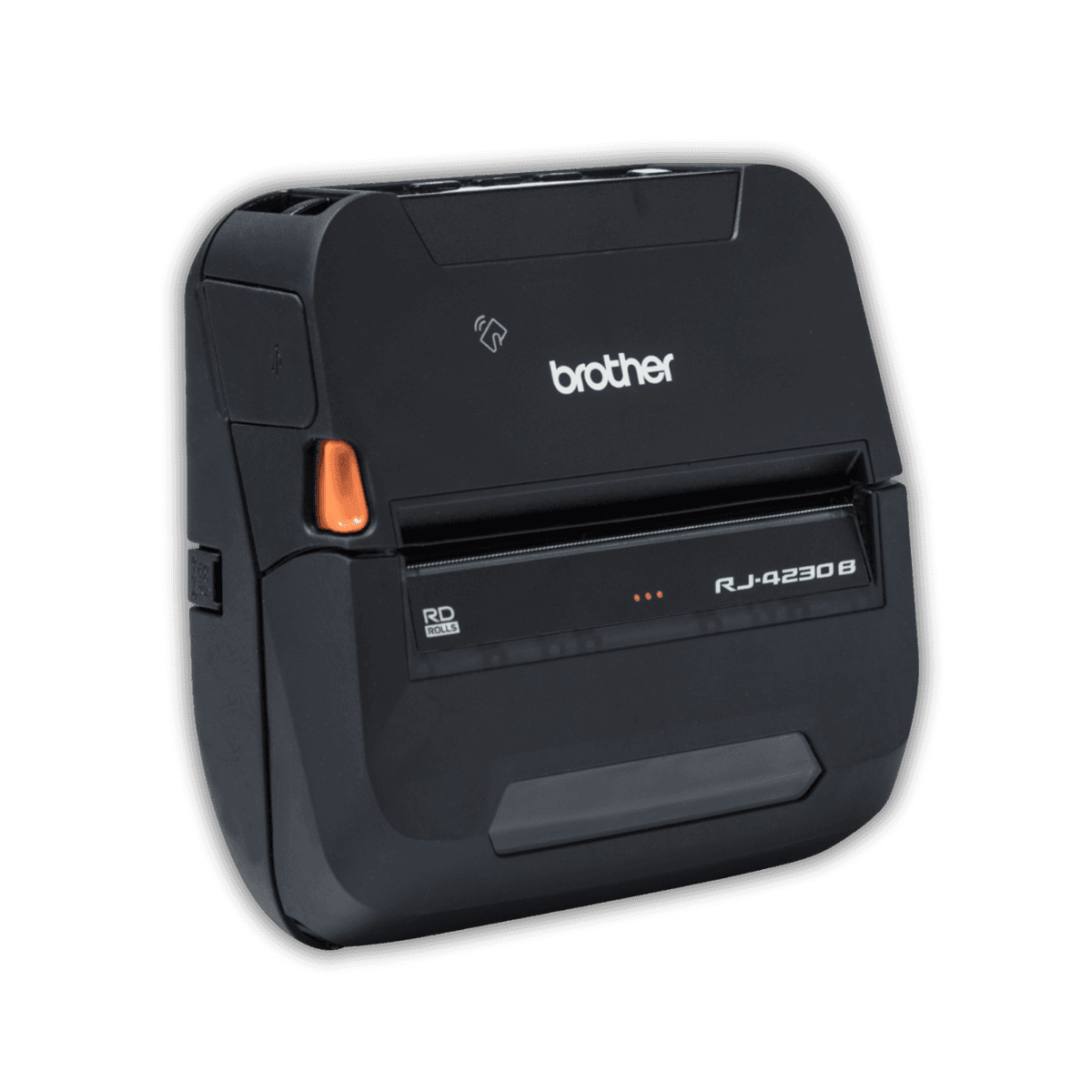 Brother RJ-4230B — mobilna drukarka etykiet 4 cale, widok z przodu z zamkniętą komorą mediów