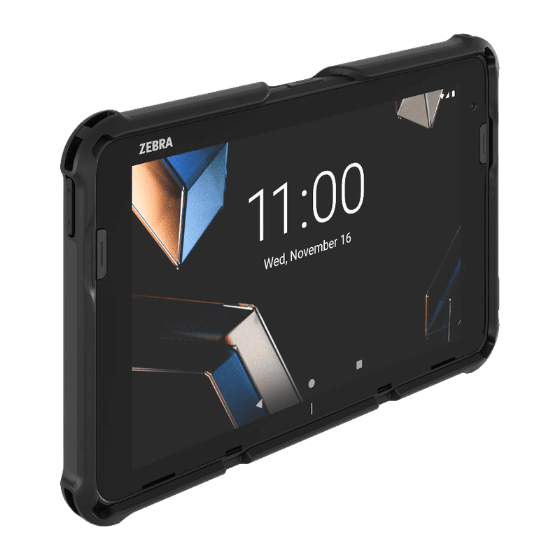 Tablet Zebra ET401 8 cali w gumowym etui ochronnym Exoskeleton — widok z przodu
