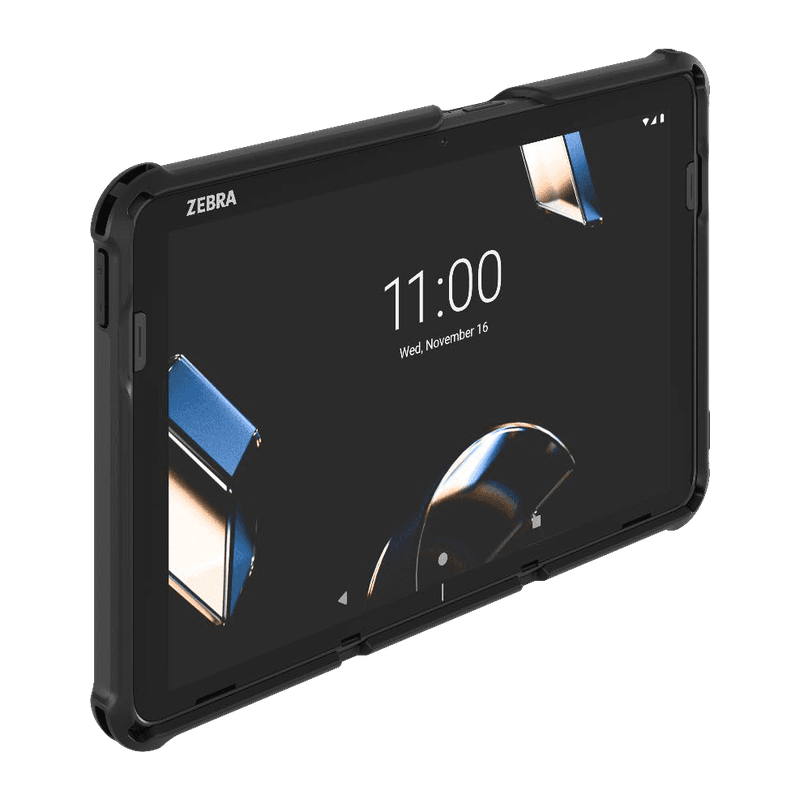 Tablet Zebra ET401 10 cali w gumowym etui ochronnym Exoskeleton — widok z przodu