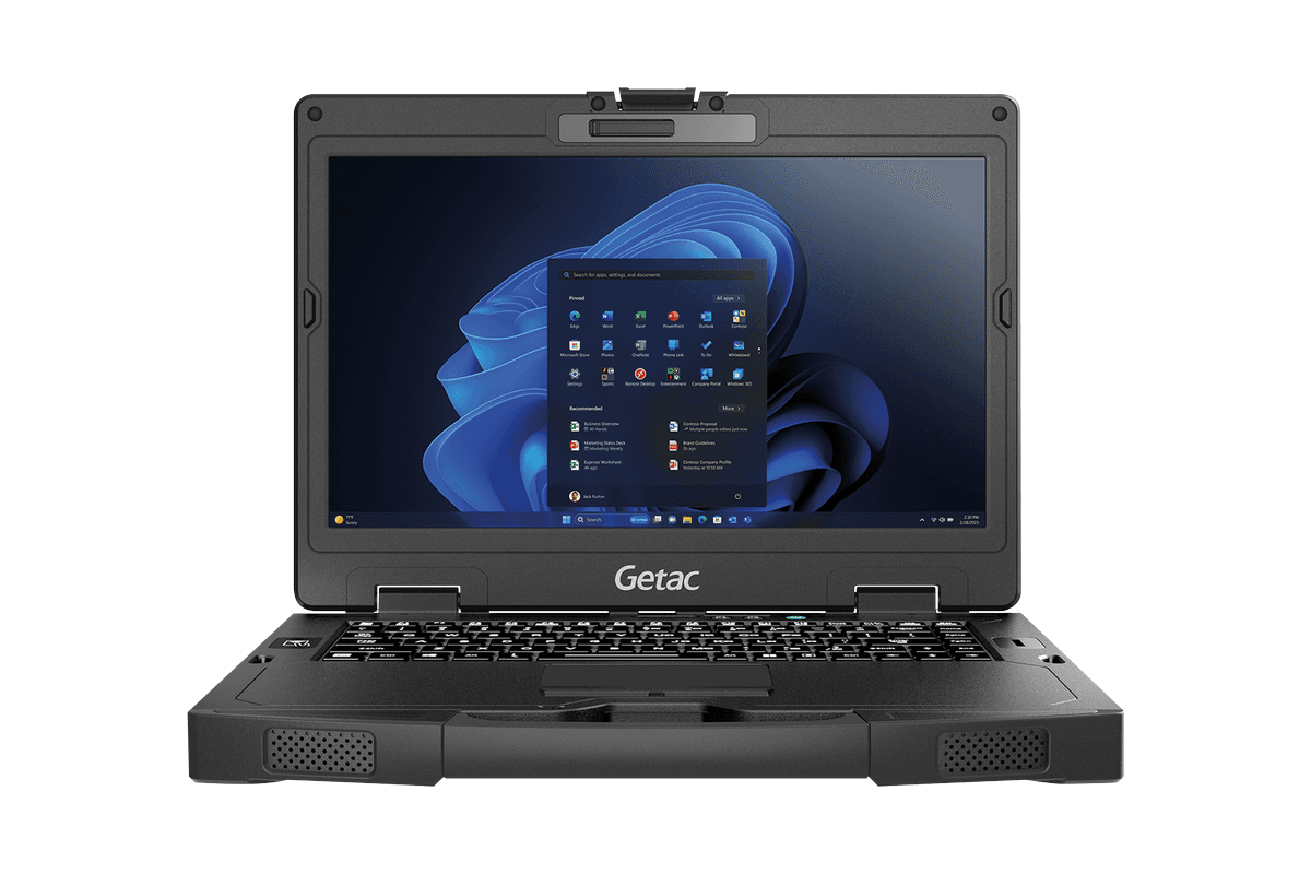 Getac S410 G5 — otwarty laptop, widok z przodu, ekran 14 cali i klawiatura