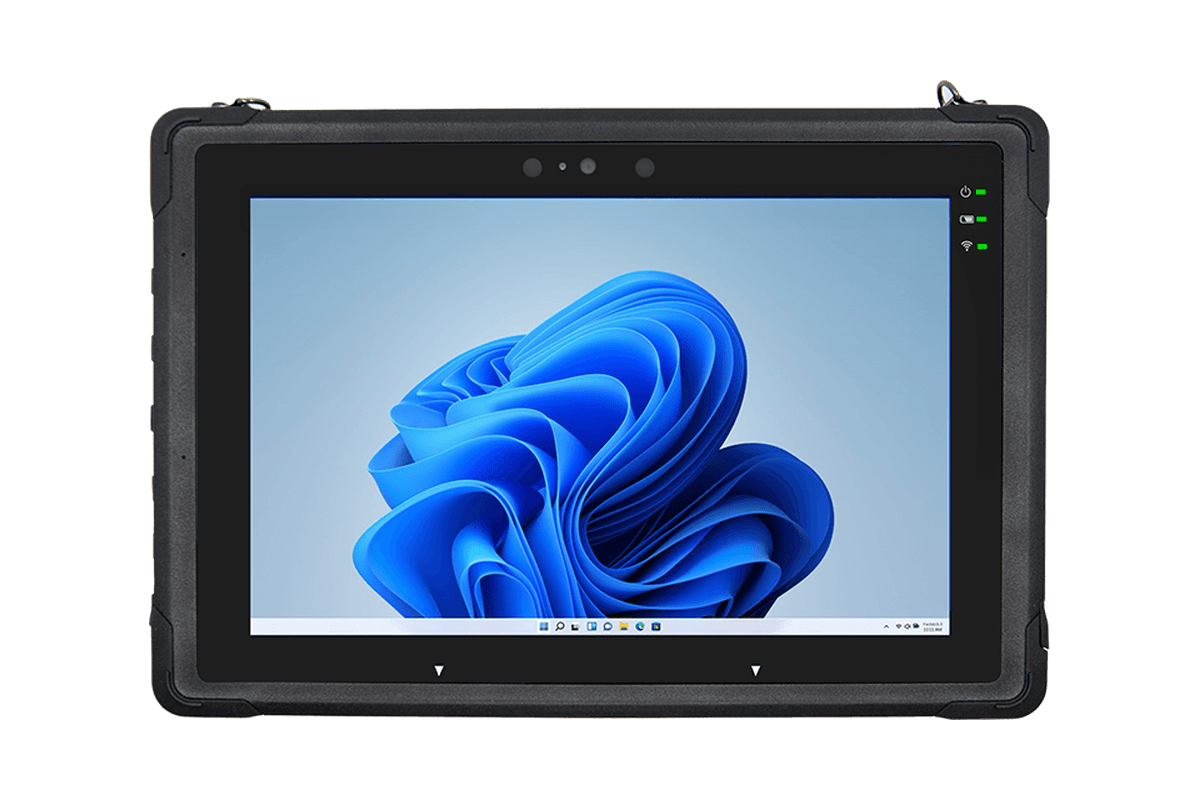 Unitech TB170 Plus — widok z przodu, ekran 10,1 cala z pulpitem Windows 11 i diodami stanu