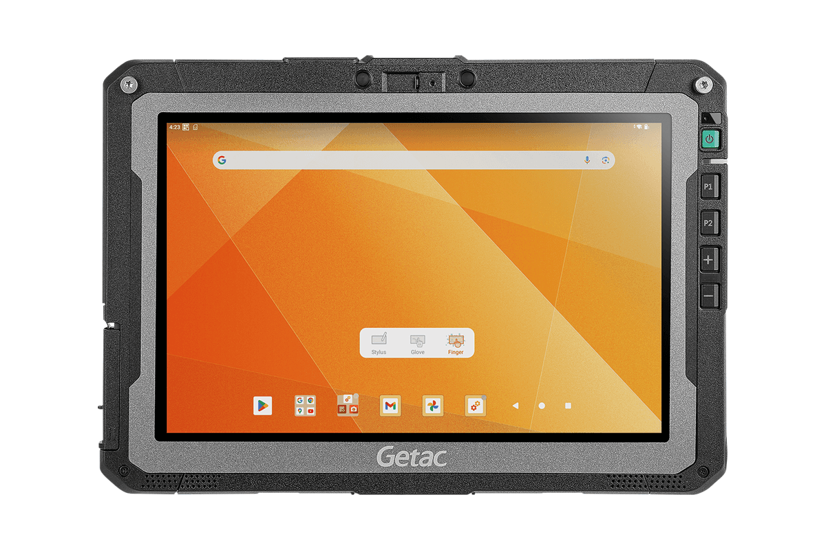 Getac ZX10 G2 — widok z przodu, ekran 10,1 cala w poziomie i przyciski po prawej stronie