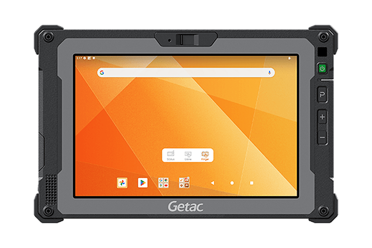 Getac ZX80 — widok z przodu, ekran 8 cali w poziomie i przyciski po prawej stronie