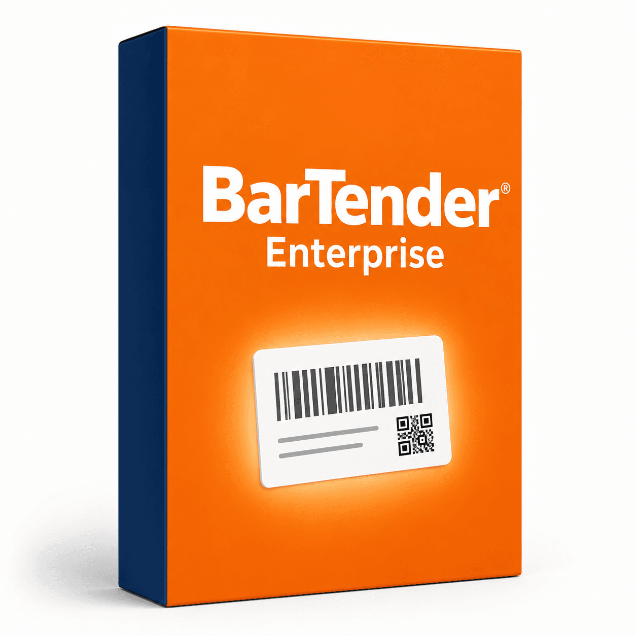 BarTender Enterprise — wizualizacja licencji oprogramowania, pudełko z etykietą i kodem kreskowym
