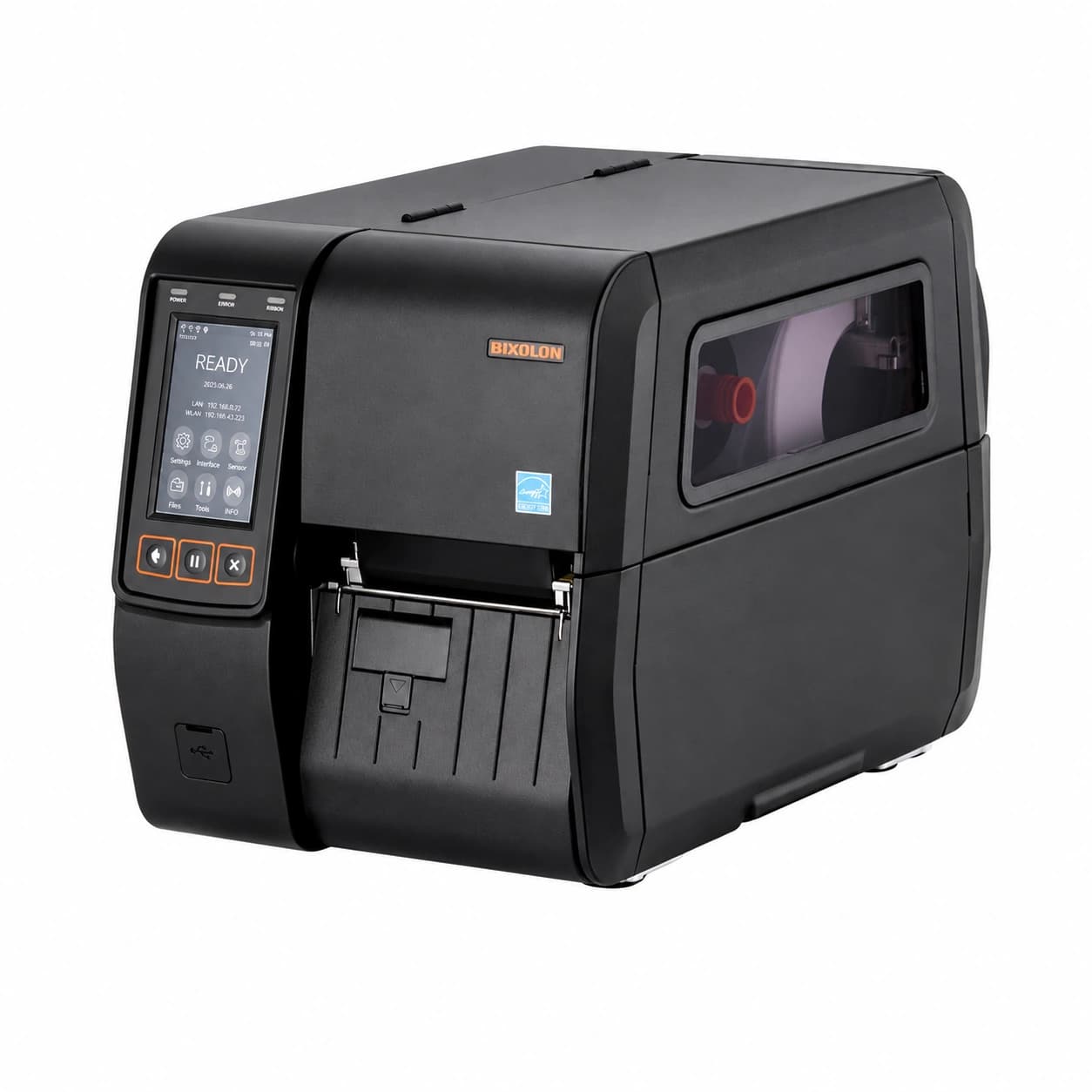 BIXOLON XT5-40NR — drukarka przemysłowa RFID z ekranem dotykowym, widok pod kątem
