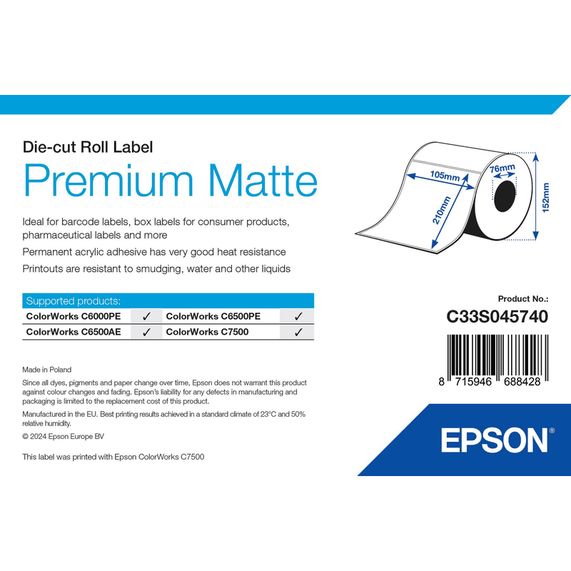 Opakowanie etykiet Epson Premium Matte 105 × 210 mm, 282 szt. (C33S045740)