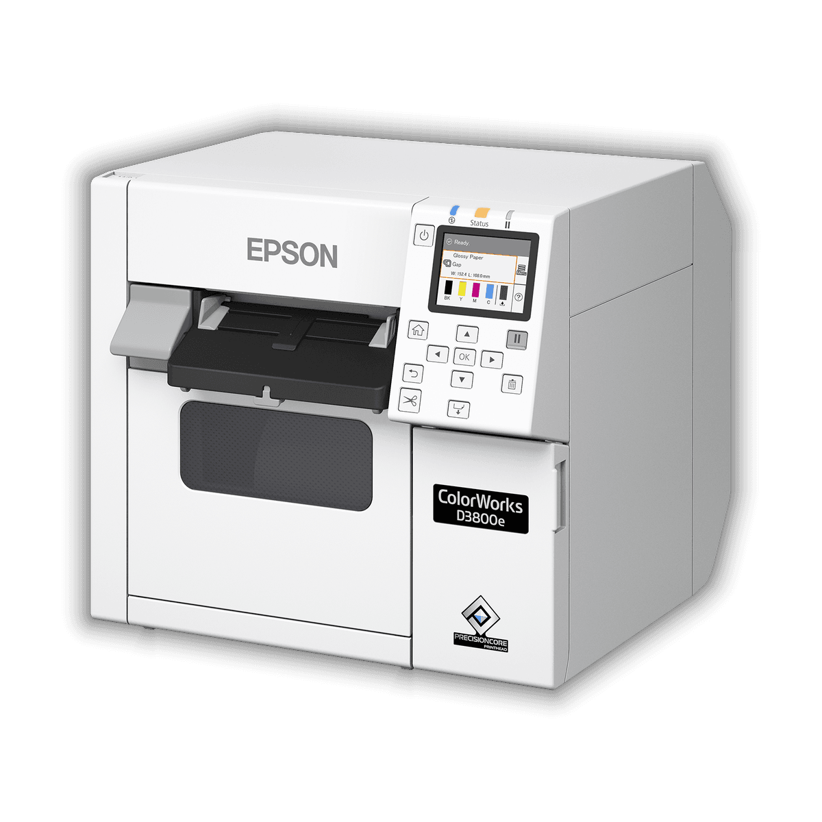 Epson ColorWorks D3800e od przodu, z kolorowym wyświetlaczem na panelu