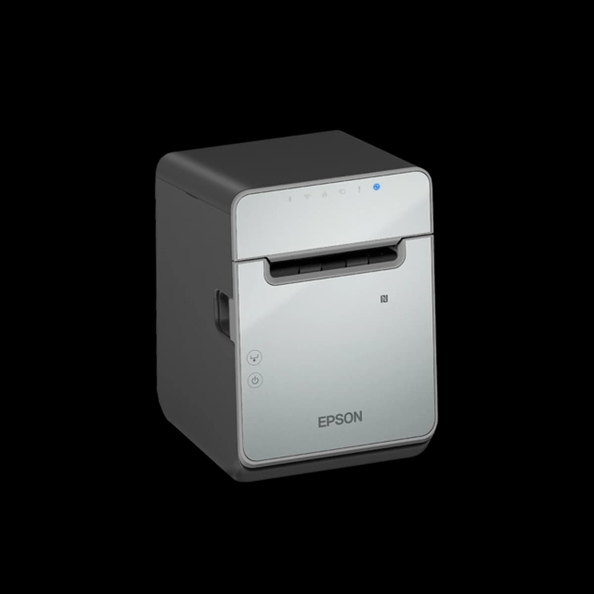Epson TM-L100 — szaro-czarna obudowa, widok z przodu pod kątem