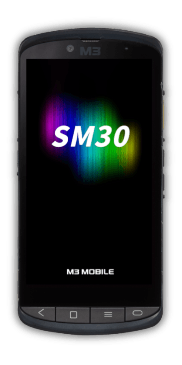 M3 SM30 — widok z przodu, ekran dotykowy 5,7 cala FHD z logo SM30, przyciski nawigacyjne, logo M3 Mobile