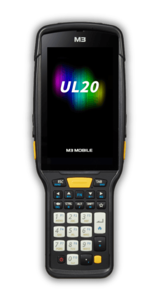 M3 UL20 — widok z przodu, ekran 5" FHD, klawiatura numeryczna, obudowa gun
