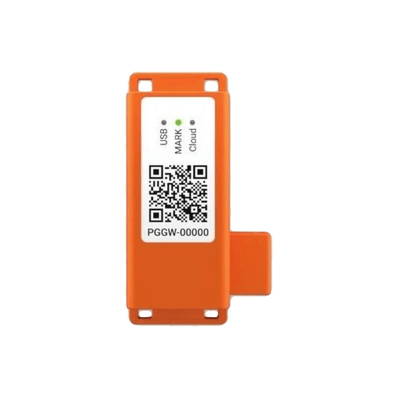 ProGlove Gateway — pomarańczowa bramka z diodami USB, MARK i Cloud oraz kodem QR