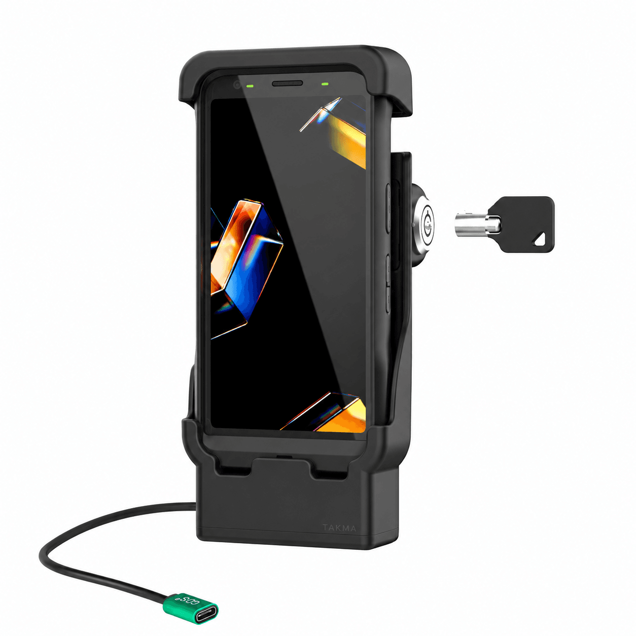Stacja pojazdowa RAM Zebra TC501 — USB-C, z zamkiem — widok akcesorium; terminal pokazano jako przykład, jest sprzedawany osobno