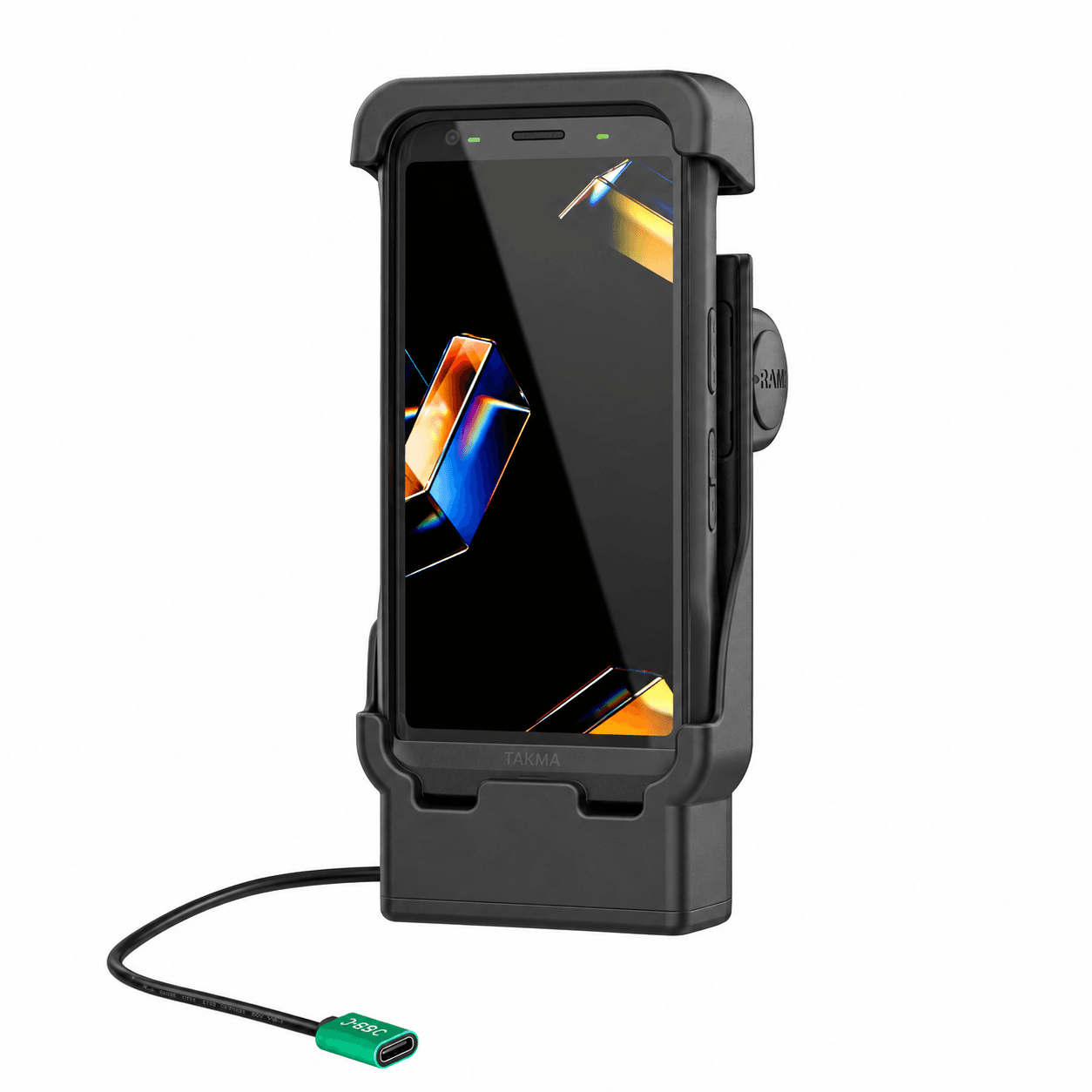 Stacja pojazdowa RAM Zebra TC501 — USB-C, bez zamka — widok akcesorium; terminal pokazano jako przykład, jest sprzedawany osobno