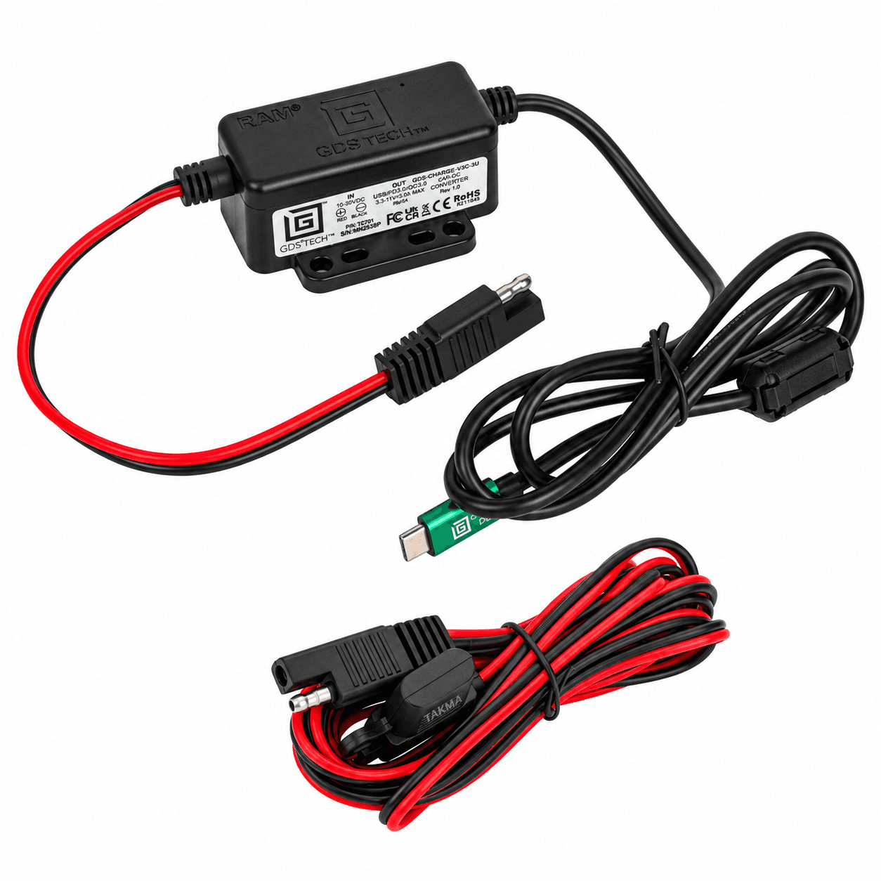 Zasilacz pojazdowy RAM USB-C — 45 W, 10–30 V DC — widok akcesorium