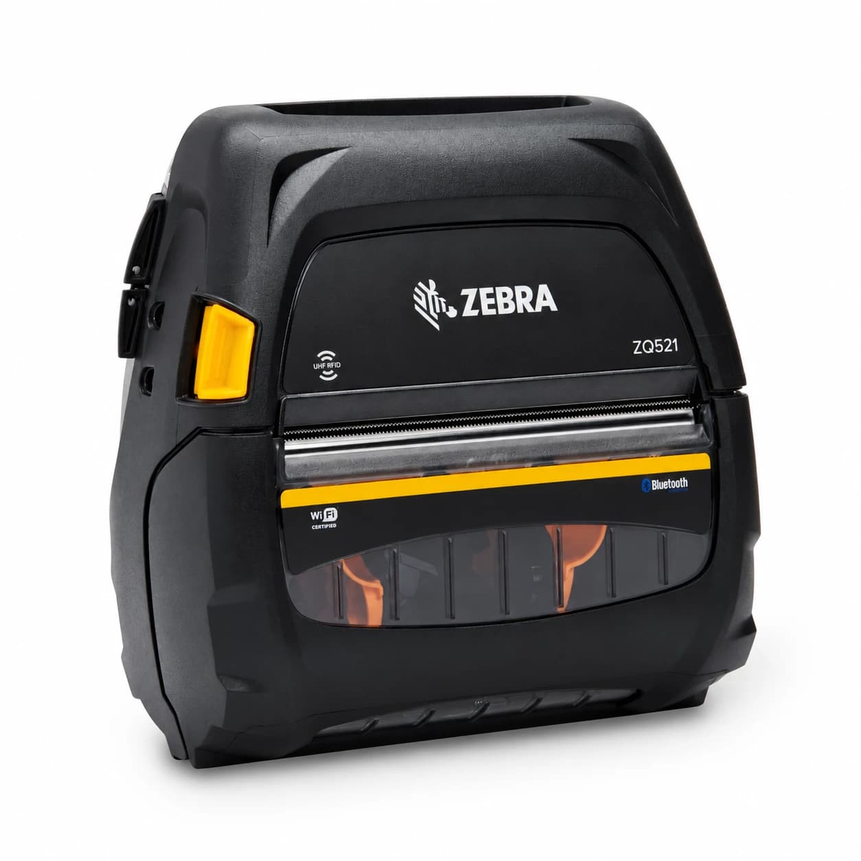 Zebra ZQ521 RFID — mobilna drukarka z oznaczeniem UHF RFID, widok pod kątem